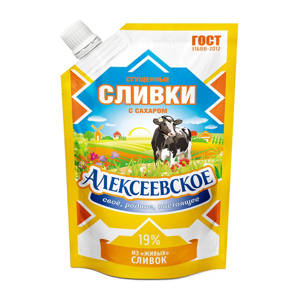 Изображение товара Сливки Сгущенные Алексеевское 19% 270г дой-пак