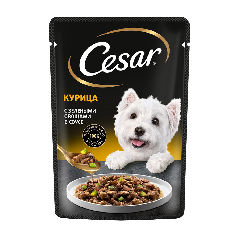 Изображение товара Корм Влажный для Собак Cesar Курочка с Зелеными Овощами 85г