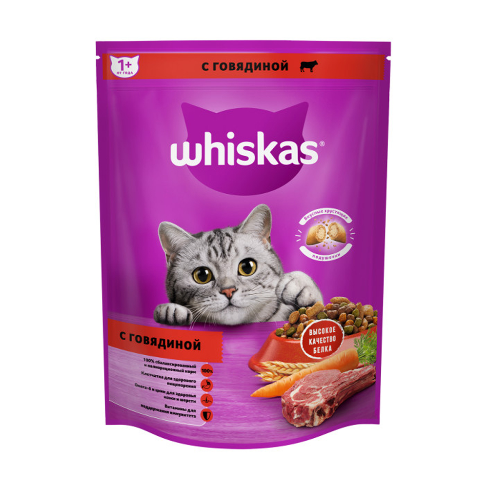 Купить корм сухой для кошек whiskas подушечки паштет говядина 350г с  доставкой на дом в магазине SPAR