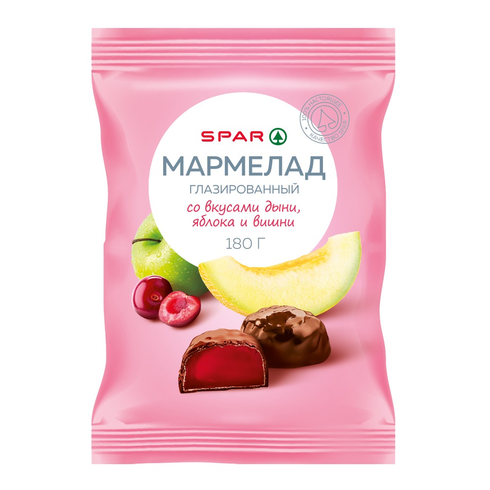Изображение товара SPAR мармелад глазированный Дыня Яблоко Вишня 180 г