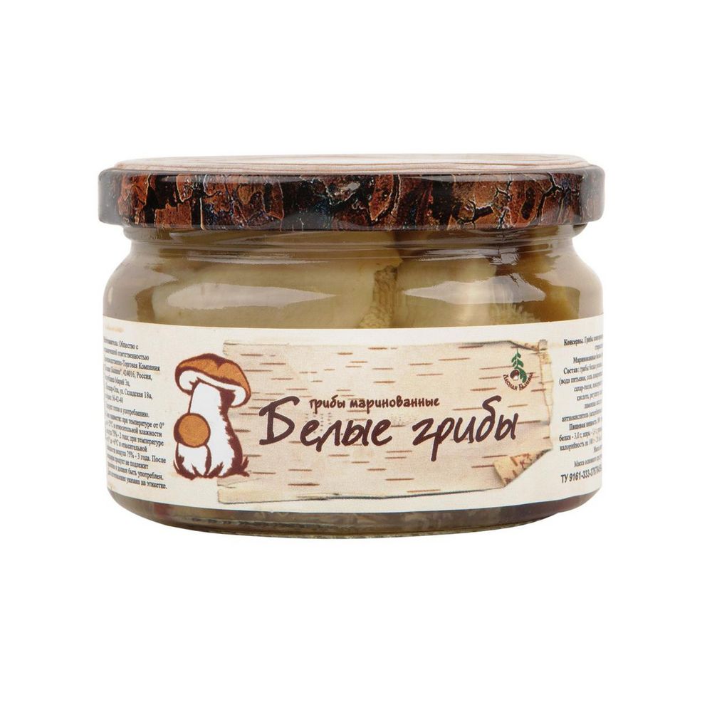 Изображение товара Штучные маринованные белые грибы ЛЕСНАЯ БЫЛИНА 0.25 кг