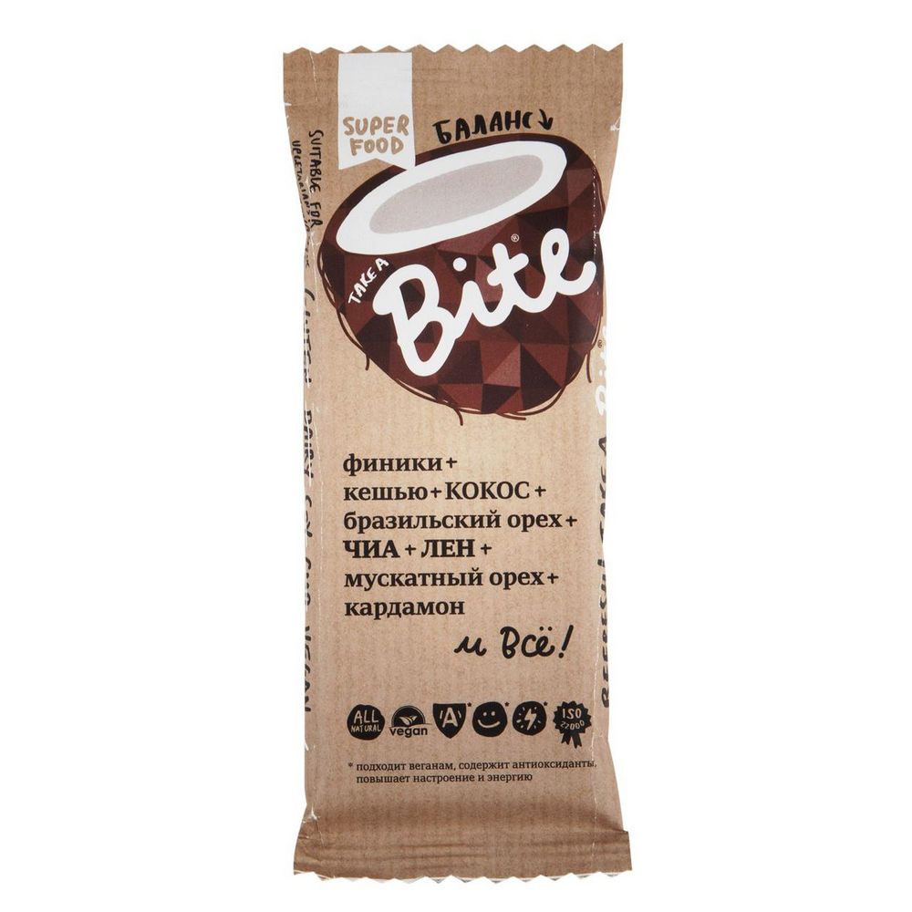 Купить батончик bite фруктово-ореховый кокос бразильский орех 45г с ...
