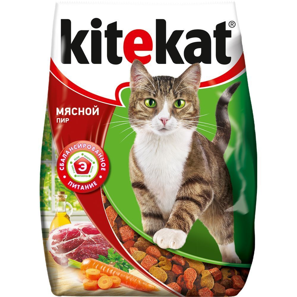 Купить корм сухой для кошек kitekat мясной пир 350г с доставкой на дом в  магазине SPAR