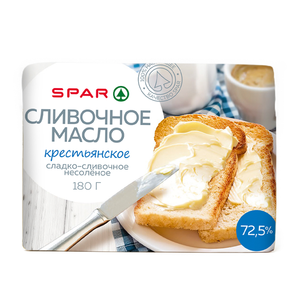 Купить масло spar сливочное крестьянское 72,5% 180г с доставкой на дом в  магазине SPAR