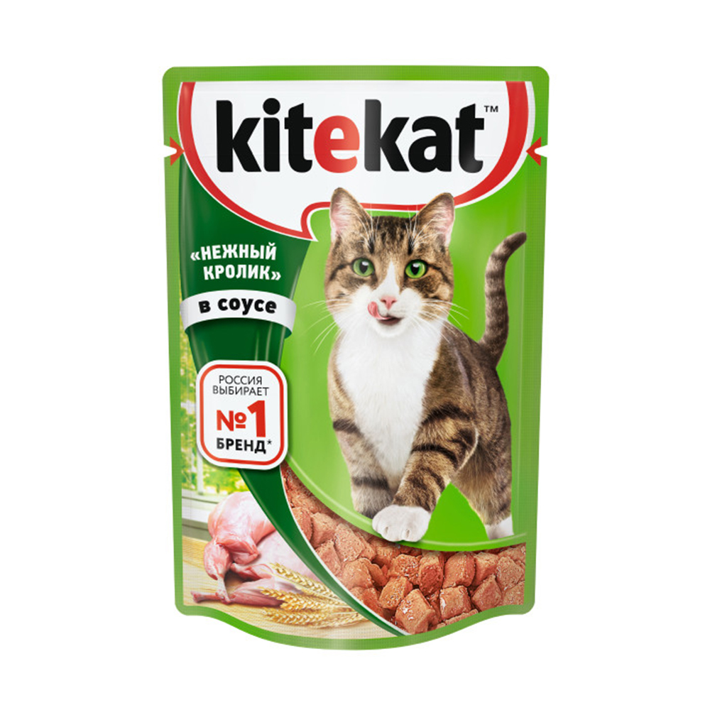 Купить корм влажный для кошек kitekat нежный кролик в соусе 85г с ...