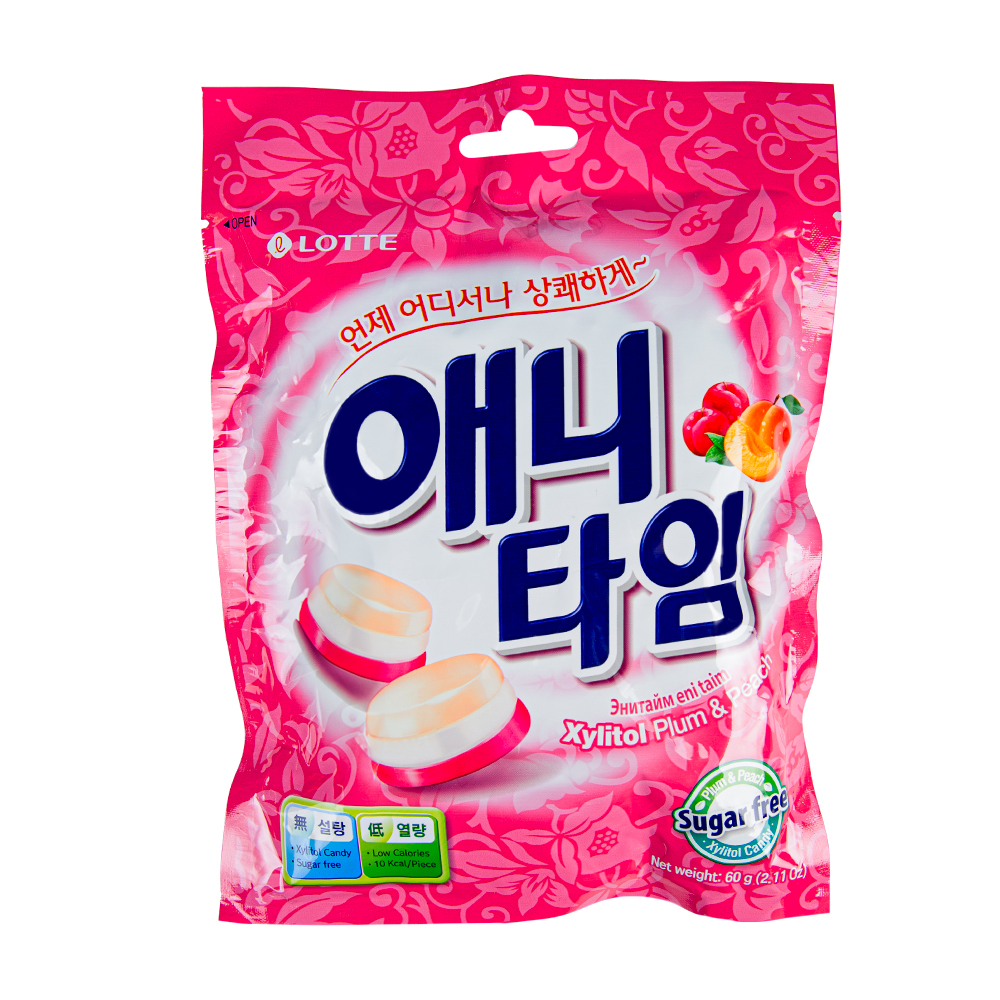 Изображение товара Карамель Lotte Anytime Слива и Персик без Сахара 60г