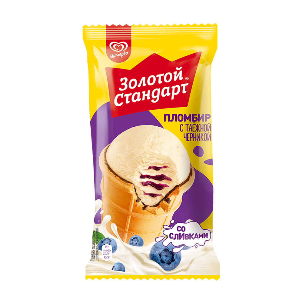 Изображение товара Мороженое Пломбир Золотой Стандарт с Черникой 93г