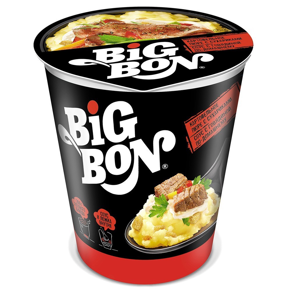 Изображение товара Пюре Картофельное Big Bon Сухарики Говядина Соус 60г