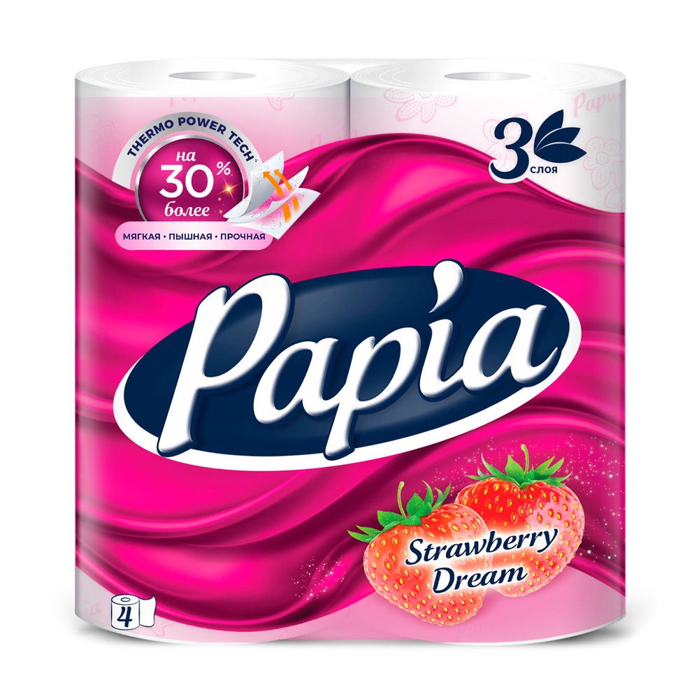 Изображение товара Туалетная Бумага Papia Клубничная Мечта 3 Слоя 4 Рулона