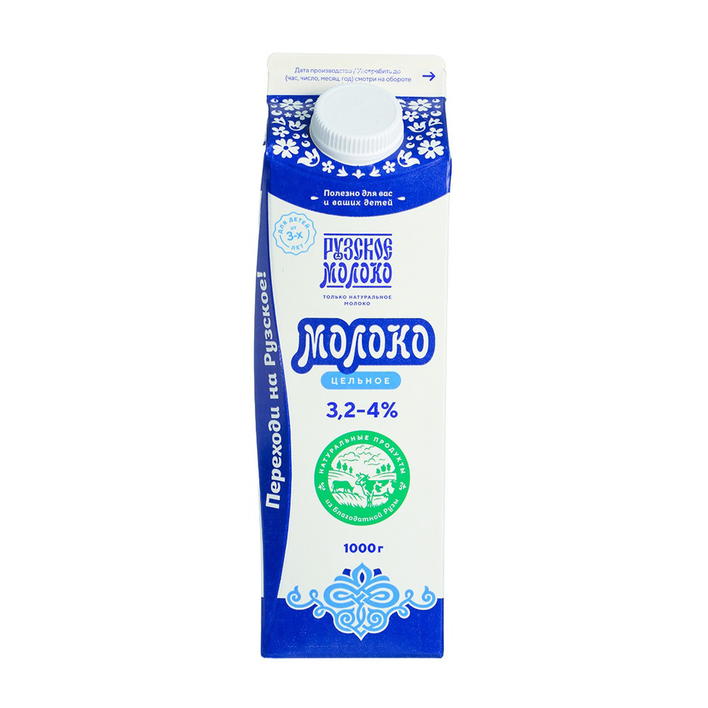 Изображение товара Молоко Рузское Молоко Цельное 3,2-4% 1л