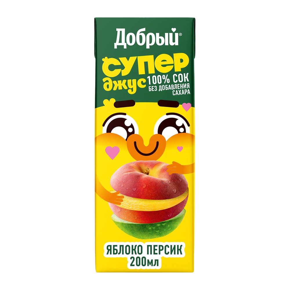 Изображение товара Сок Добрый Супер Джус Яблоко Персик 0,2л