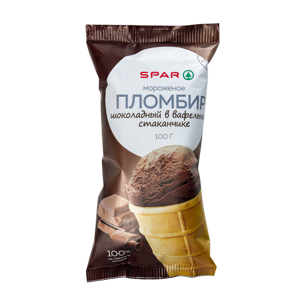 Купить мороженое пломбир spar шоколадное в вафельном стаканчике 15% 100г с  доставкой на дом в магазине SPAR