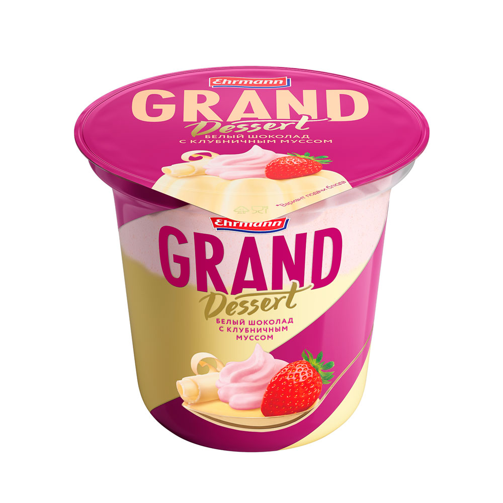 Купить пудинг ehrmann grand dessert белый шоколад клубника 6% 200г с ...