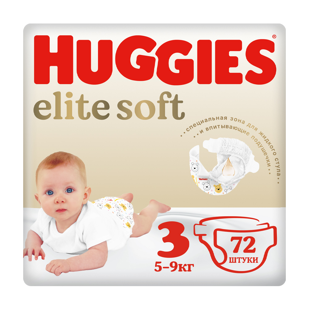 Изображение товара Подгузники Huggies Elite Soft №3 5-9кг 72шт