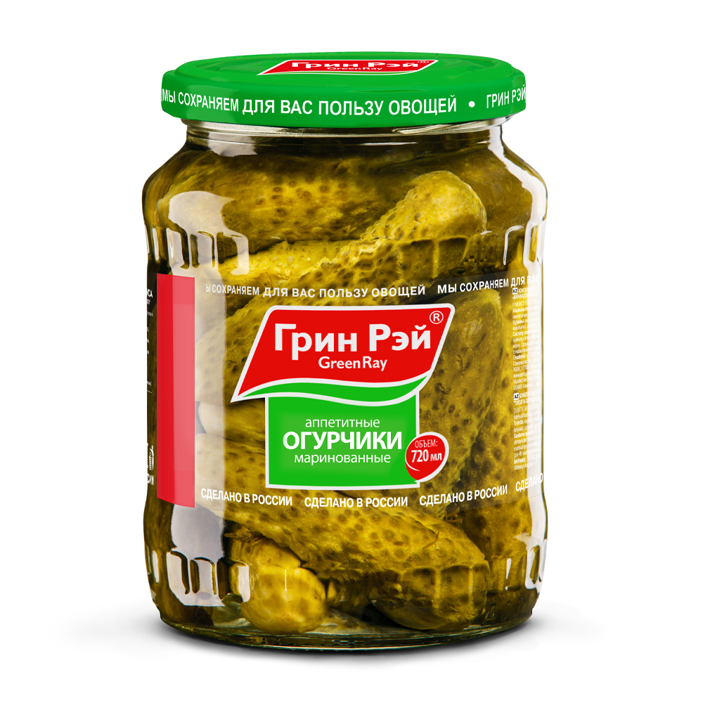 Изображение товара Огурчики Green Ray Кубанские Маринованные 6-9см 720мл Стекло