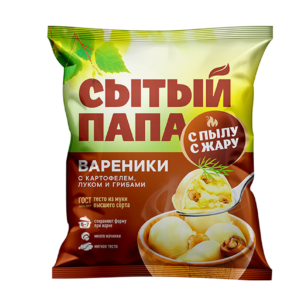 Купить вареники сытый папа с картофелем луком и грибами 450г с доставкой на  дом в магазине SPAR