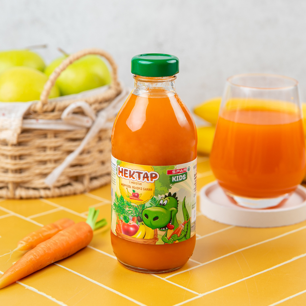 Изображение товара Нектар SPAR KIDS Морковь Яблоко Банан 330мл Стекло