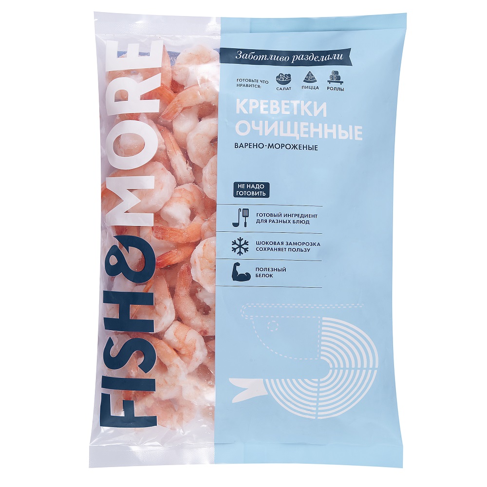 Изображение товара Креветки Fish&More Королевские Очищенные с Хвостом31/40 860г