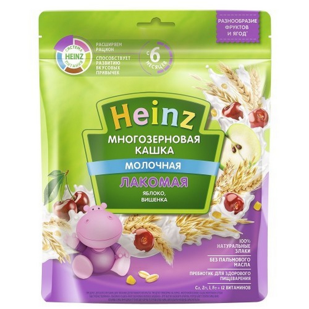 Купить каша heinz лакомая многозерновая яблоко вишенка170г пауч с ...