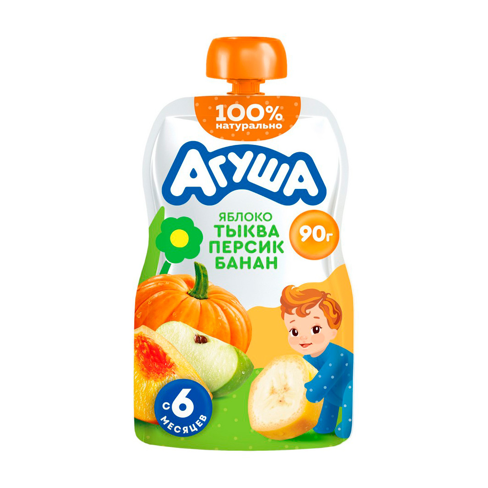 Изображение товара АГУША Яблоко Тыква Персик Банан 90 г - пюре для детей