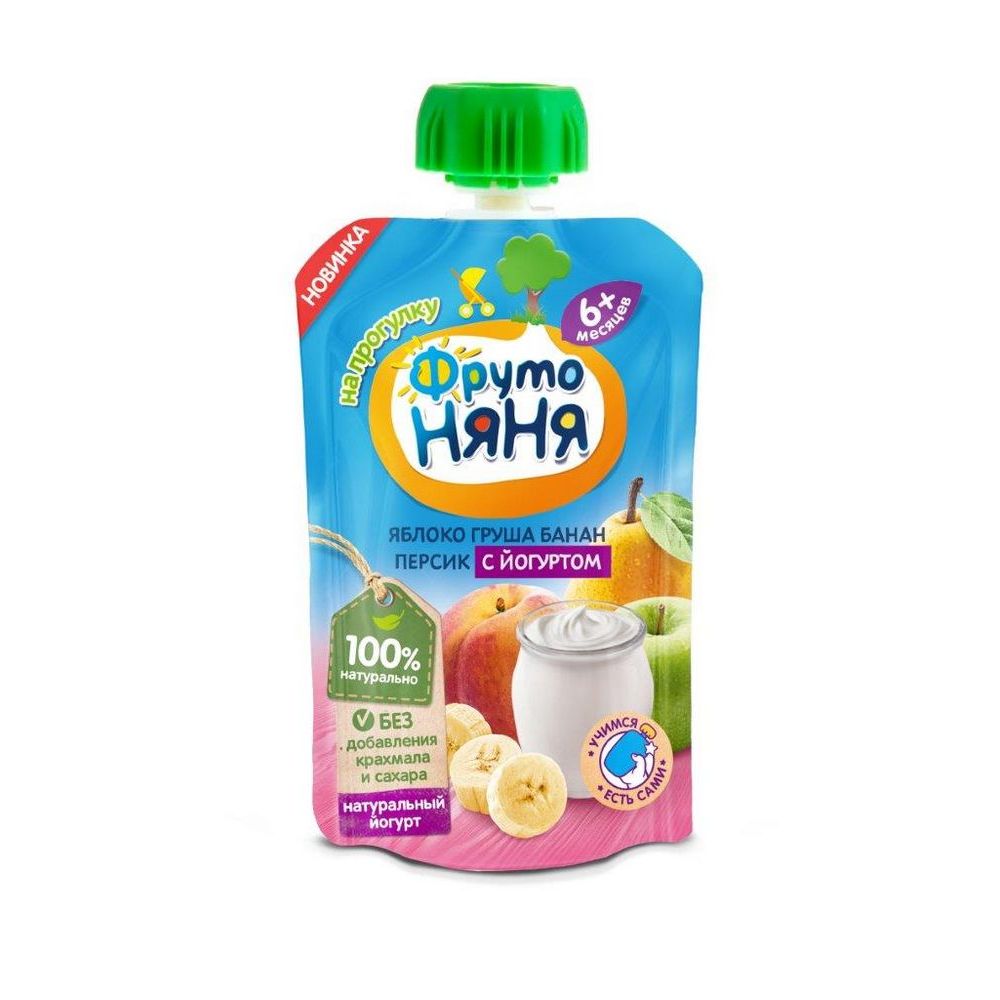 Изображение товара Пюре ФрутоНяня Яблоко Груша Банан Персик Йогурт 90г