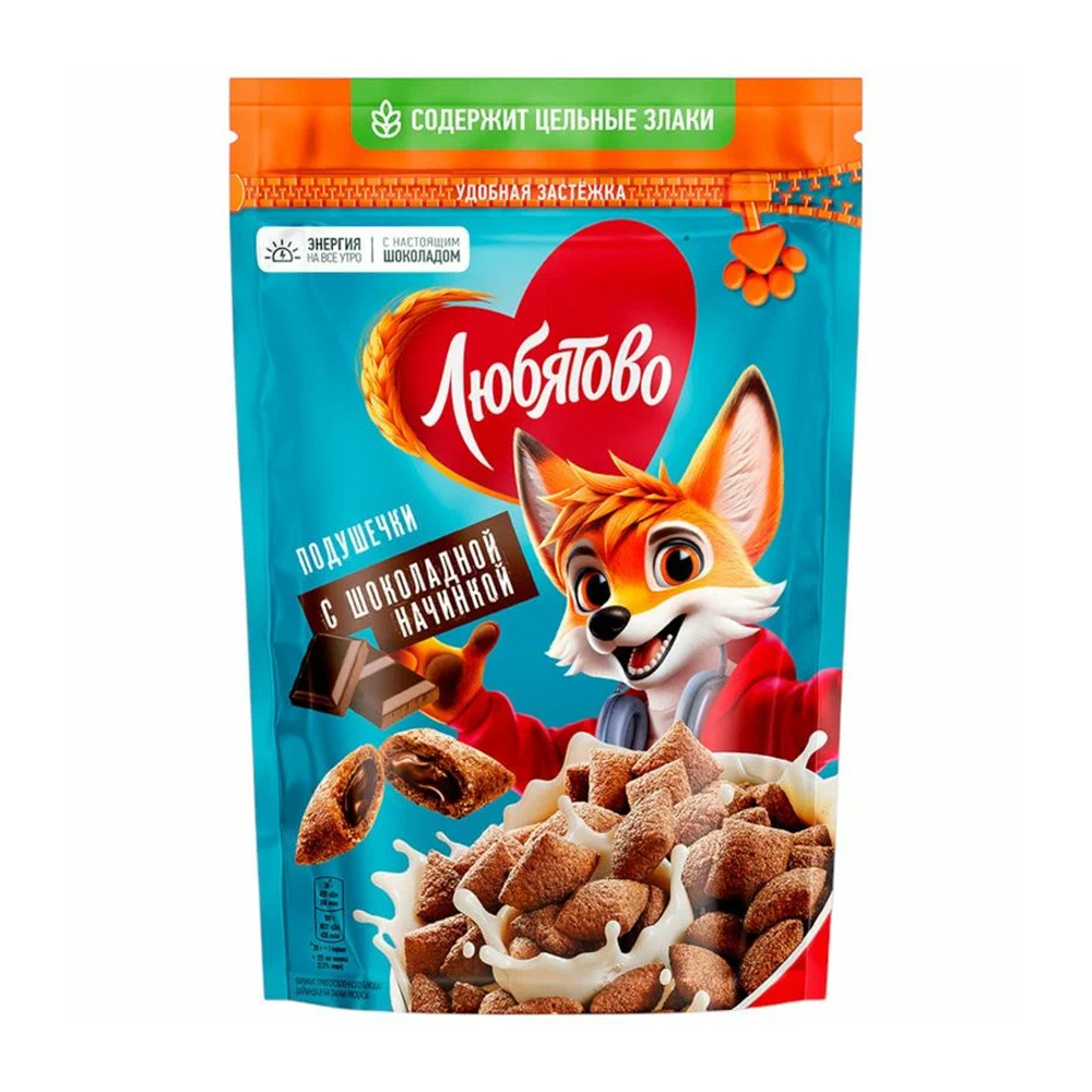Изображение товара Готовый Завтрак Любятово Подушечки Шоколадная Начинка 220г