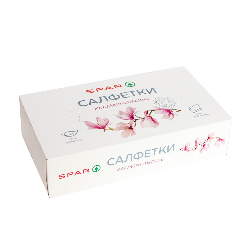 Изображение товара Салфетки Бумажные SPAR Косметические 2 Слоя 100 Листов