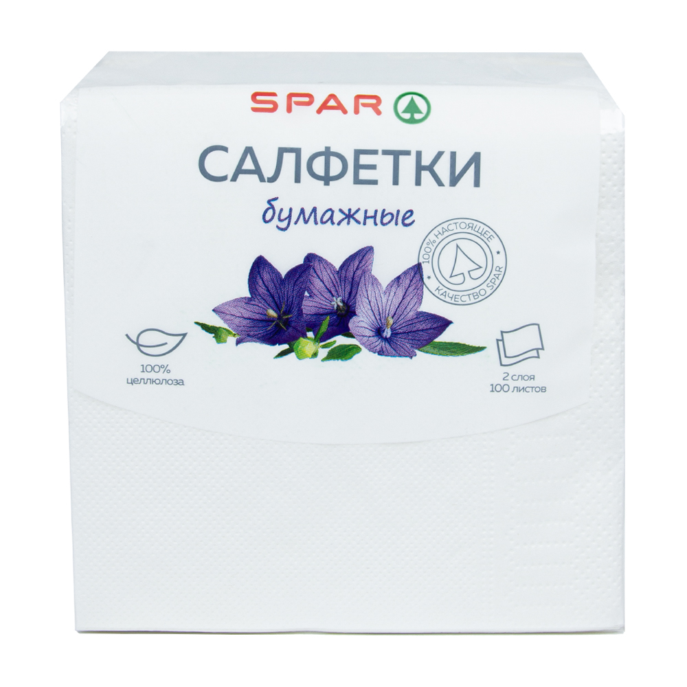 Изображение товара Салфетки Бумажные SPAR 24х24 2 Слоя 100 Листов Белые