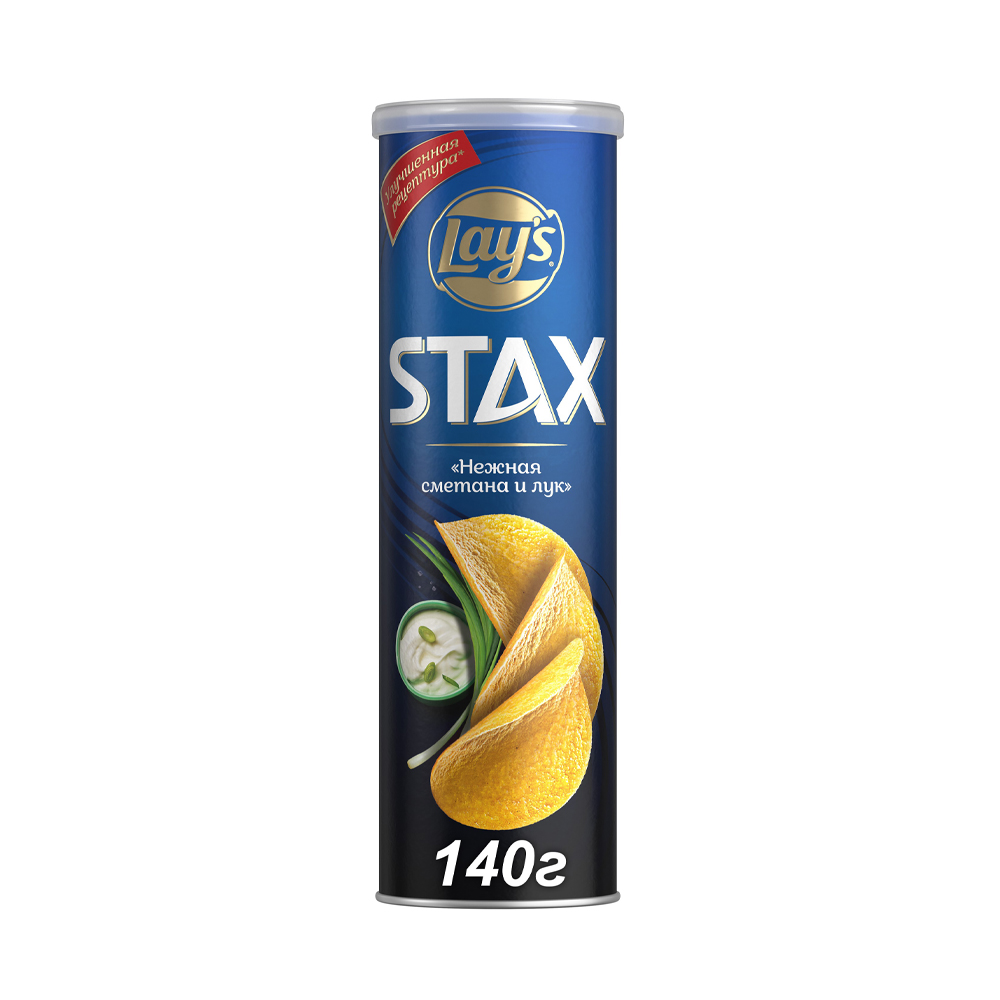 Купить чипсы lays stax нежная сметана и лук 140г с доставкой на дом в ...