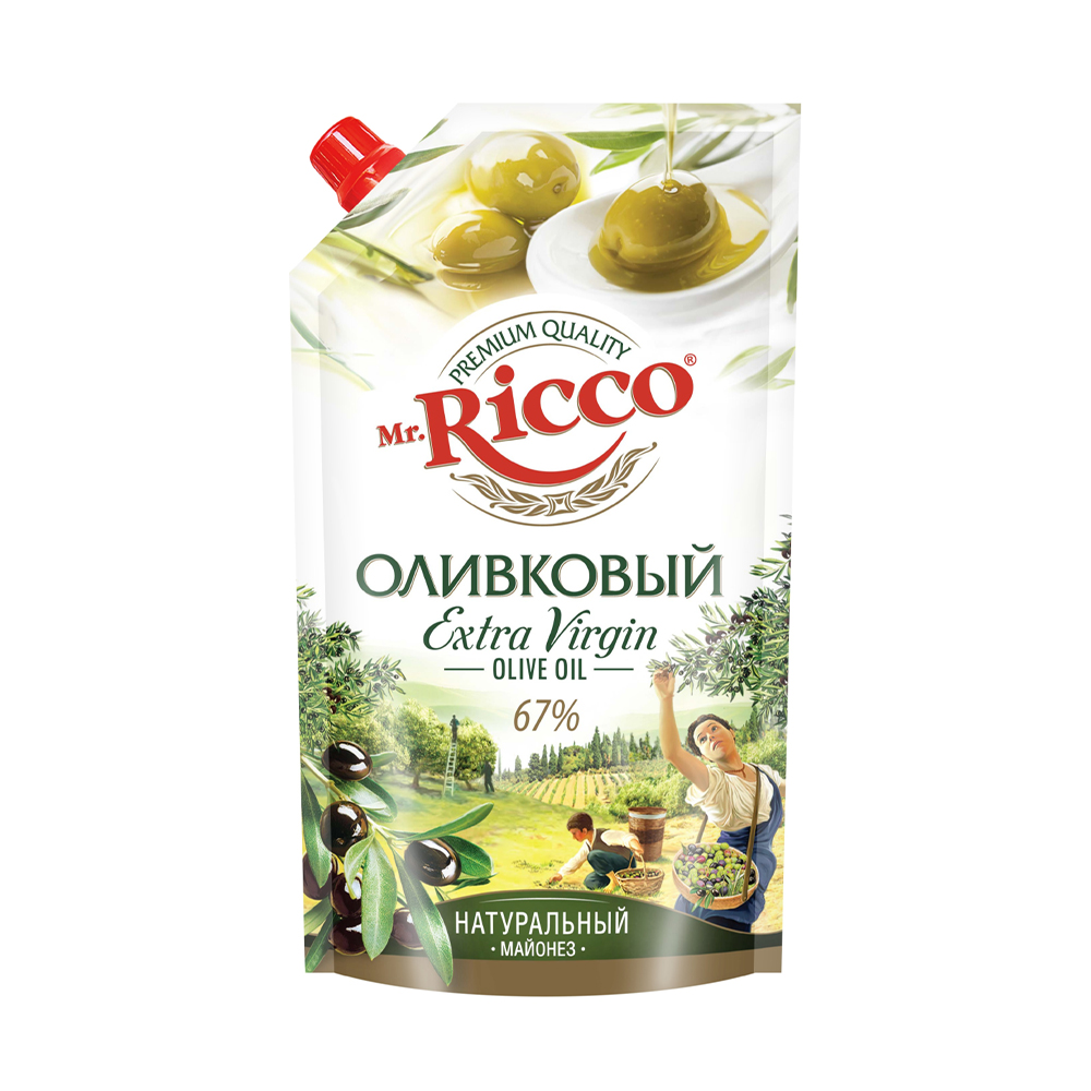 Изображение товара Майонез Mr.Ricco Оливковый Extra Virgin 67% 400г дой-пак