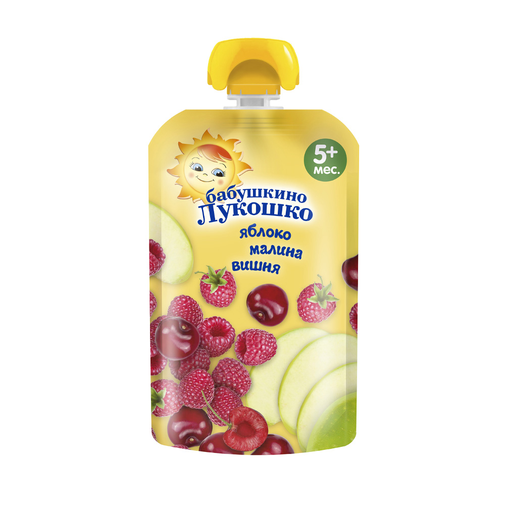 Изображение товара Пюре Бабушкино Лукошко Яблоко Малина Вишня 90г