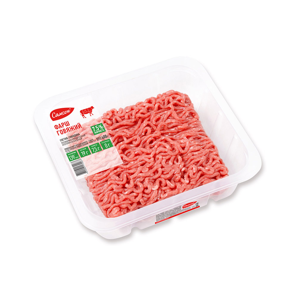 Изображение товара Фарш говяжий Самсон 400 г — свежий, сочный, для котлет