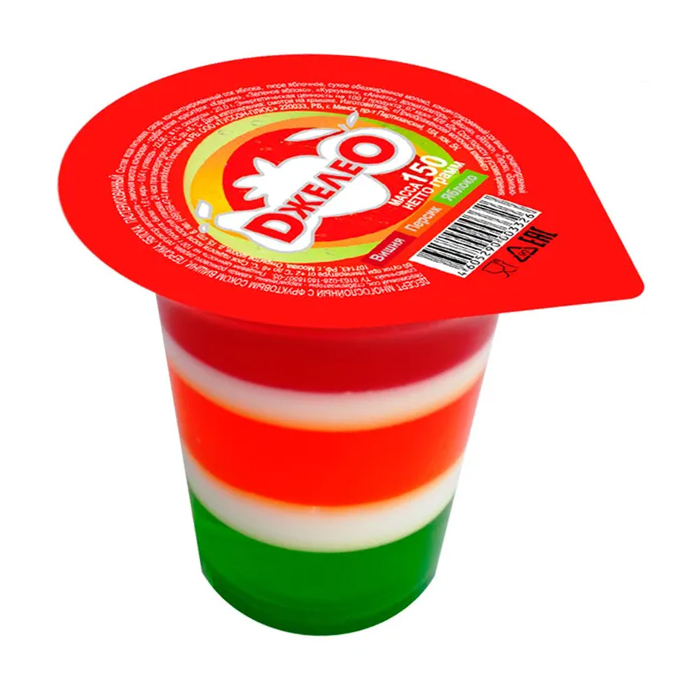 Изображение товара Десерт Многослойный Джелео с Соком Вишня Персик Яблоко 150г