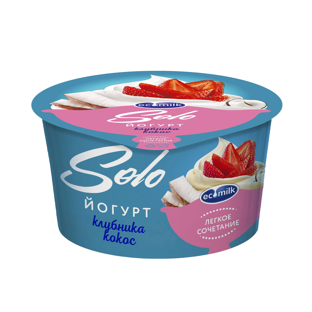 Купить йогурт solo клубника кокос 4,2% 130г с доставкой на дом в ...