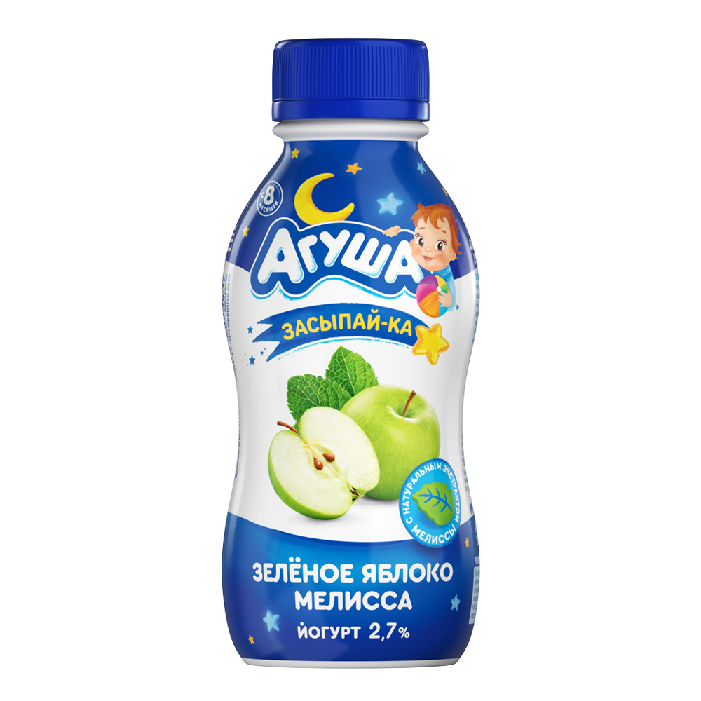 Йогурт Агуша 2,7% г Засыпайка (яблоко-мелиса) – Цена. Фото. Описание