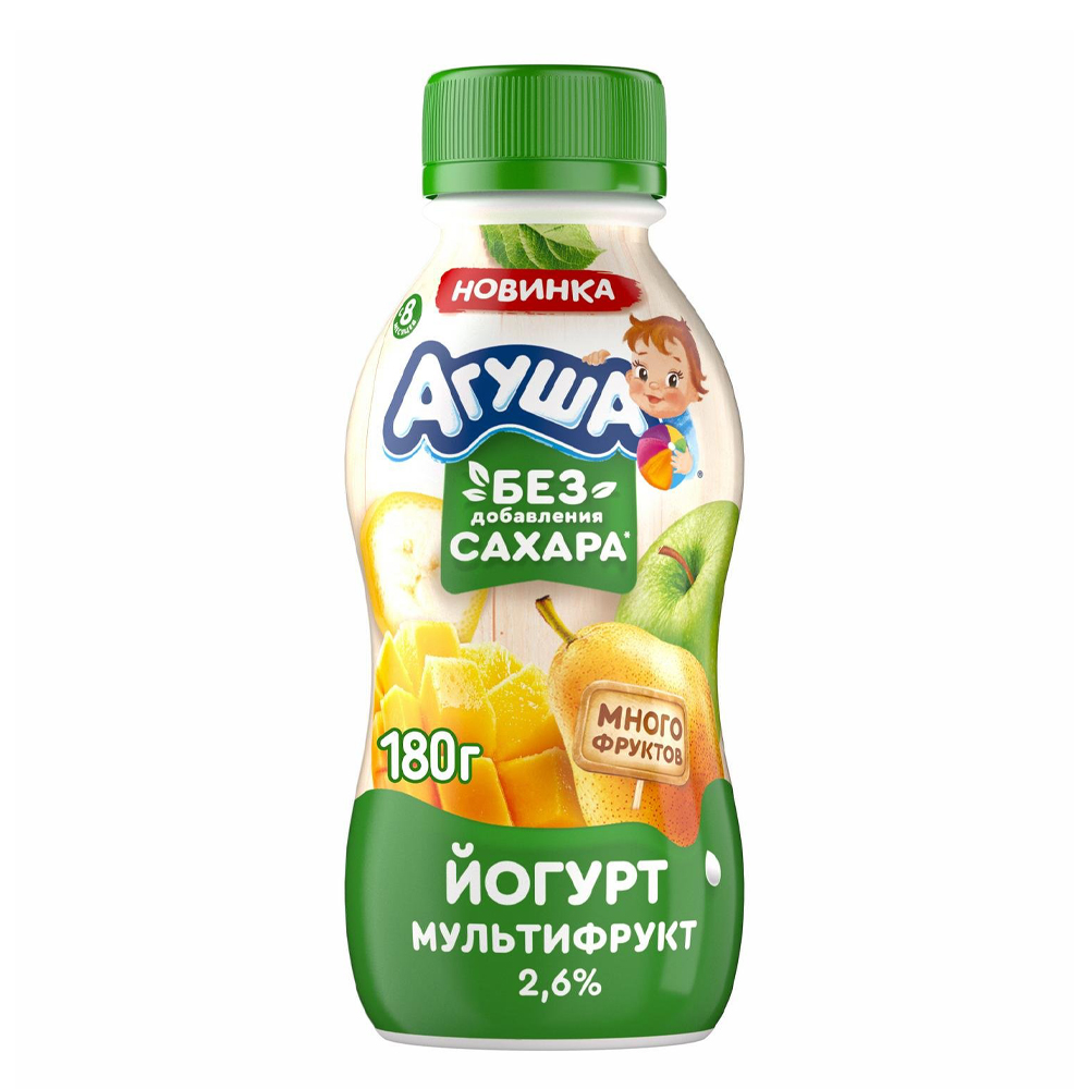 Купить йогурт питьевой агуша мультифрукт 2,6% 180г с доставкой на дом в ...