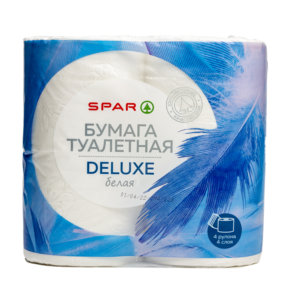 Изображение товара Туaлетная Бумага SPAR Deluxe Белая 4 Слоя 4 Рулона