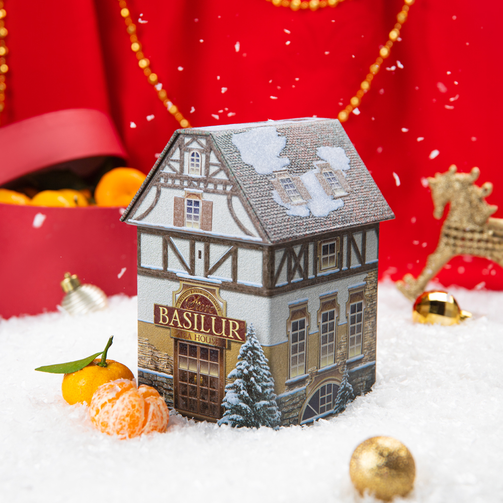 Изображение товара Чай Черный Basilur Чайный Домик Персик и Сливки 100г ж/б