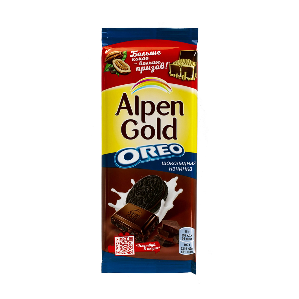 Купить шоколад alpen gold oreo с шоколадной начинкой и печеньем 85г с ...