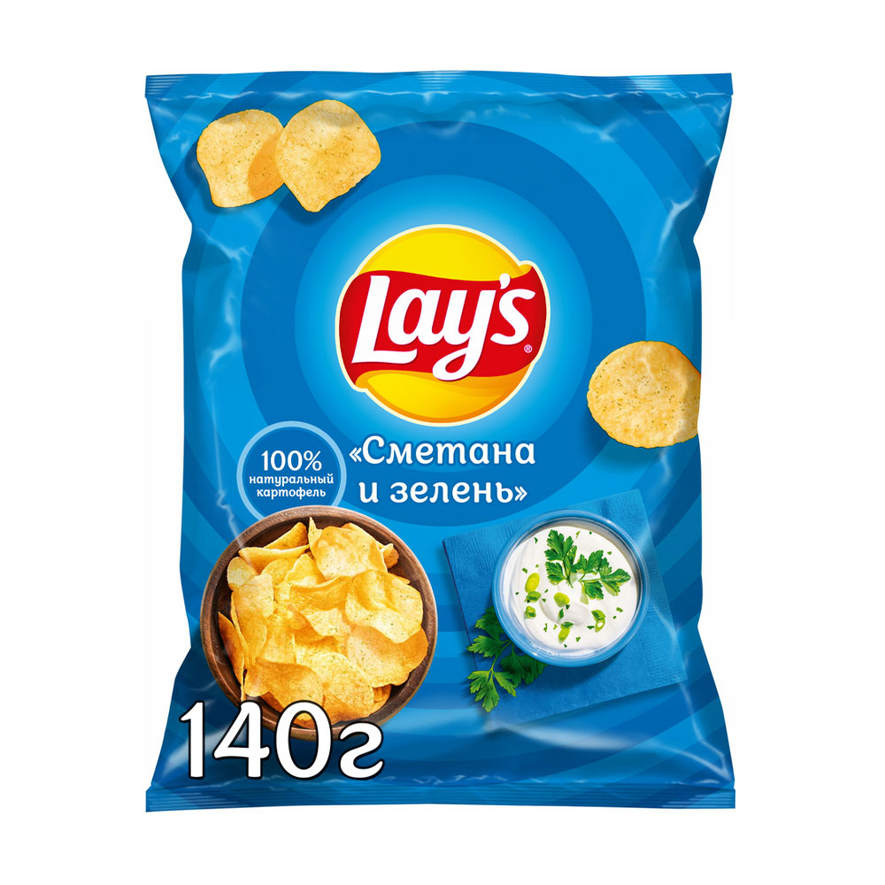 Купить чипсы lays сметана зелень 140г с доставкой на дом в магазине SPAR