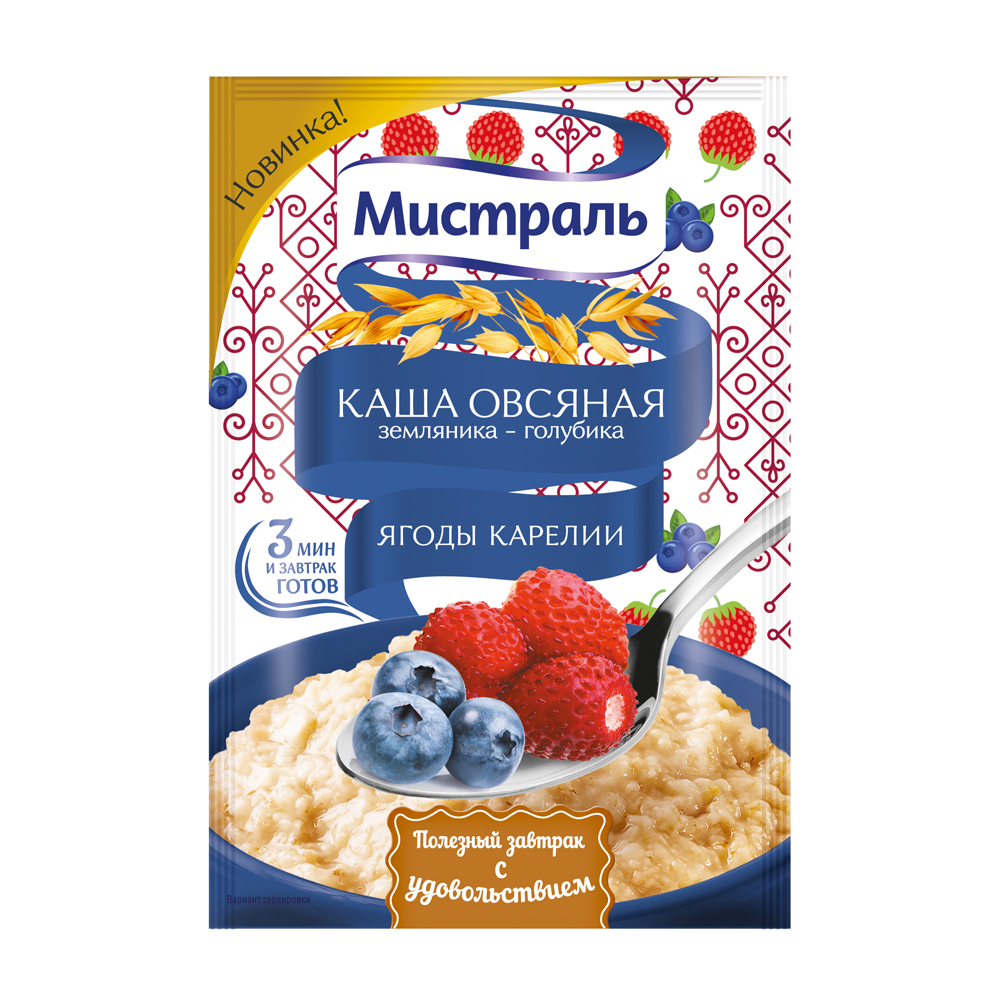 Изображение товара Каша Овсяная Мистраль Ягоды Карелии Земляника Голубика 40г