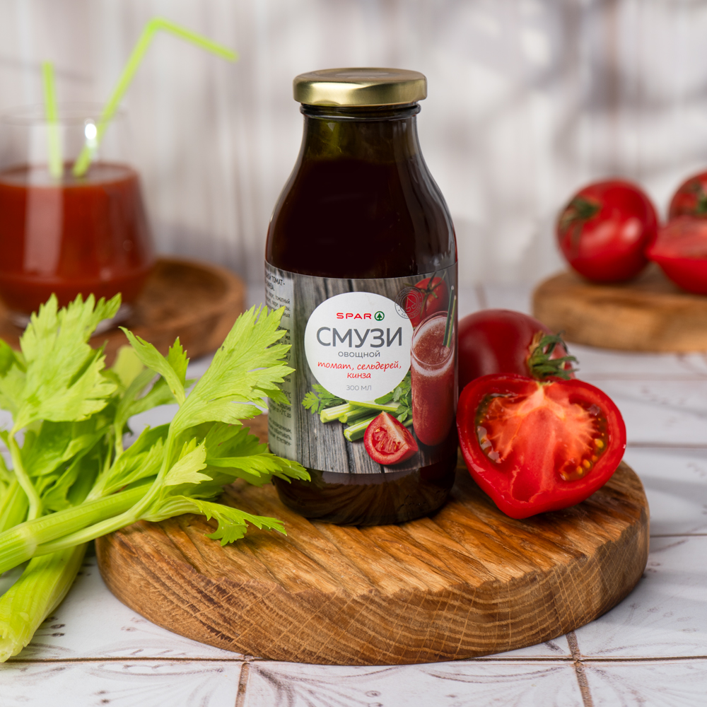 Изображение товара Смузи SPAR Томат Сельдерей Кинза 0,3л Стекло
