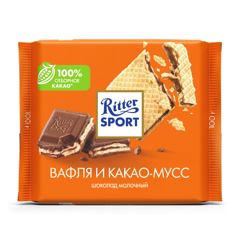 Изображение товара Шоколад Ritter Sport Молочный Вафля и Какао-Мусс 100г