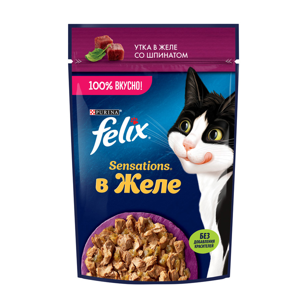 Изображение товара Корм Влажный Felix Sensations Утка Шпинат в Желе 75г