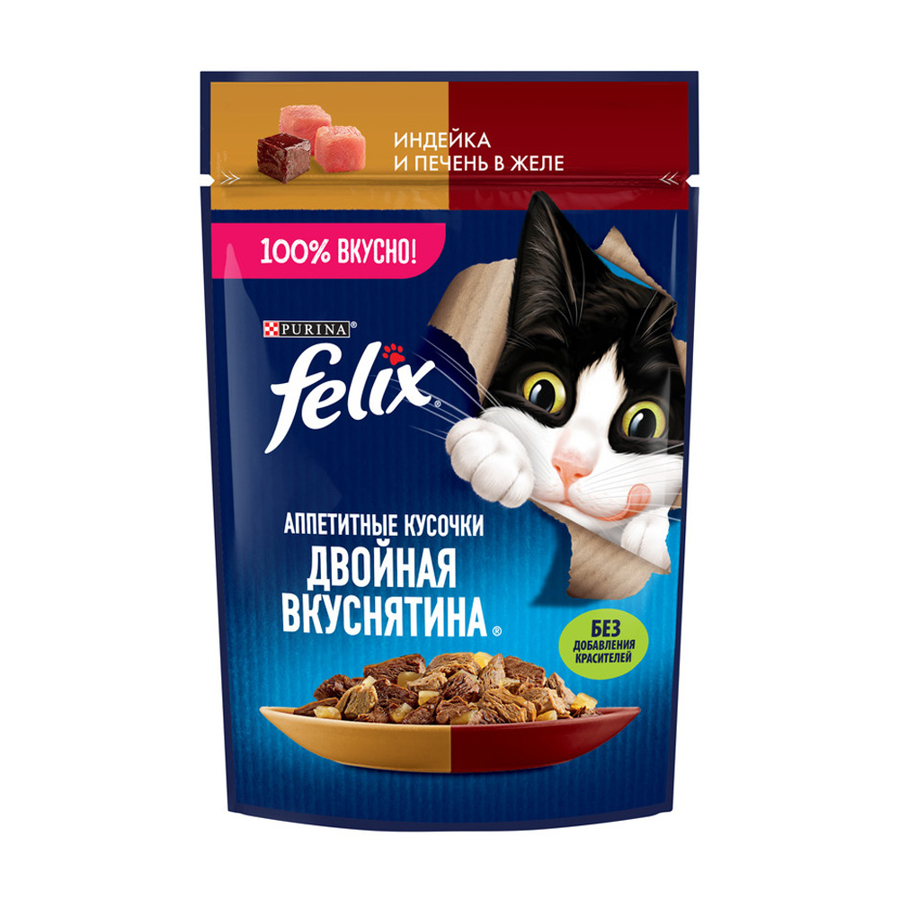 Изображение товара Корм Влажный для Кошек Felix Двойная Вкуснятина Индейка 75г