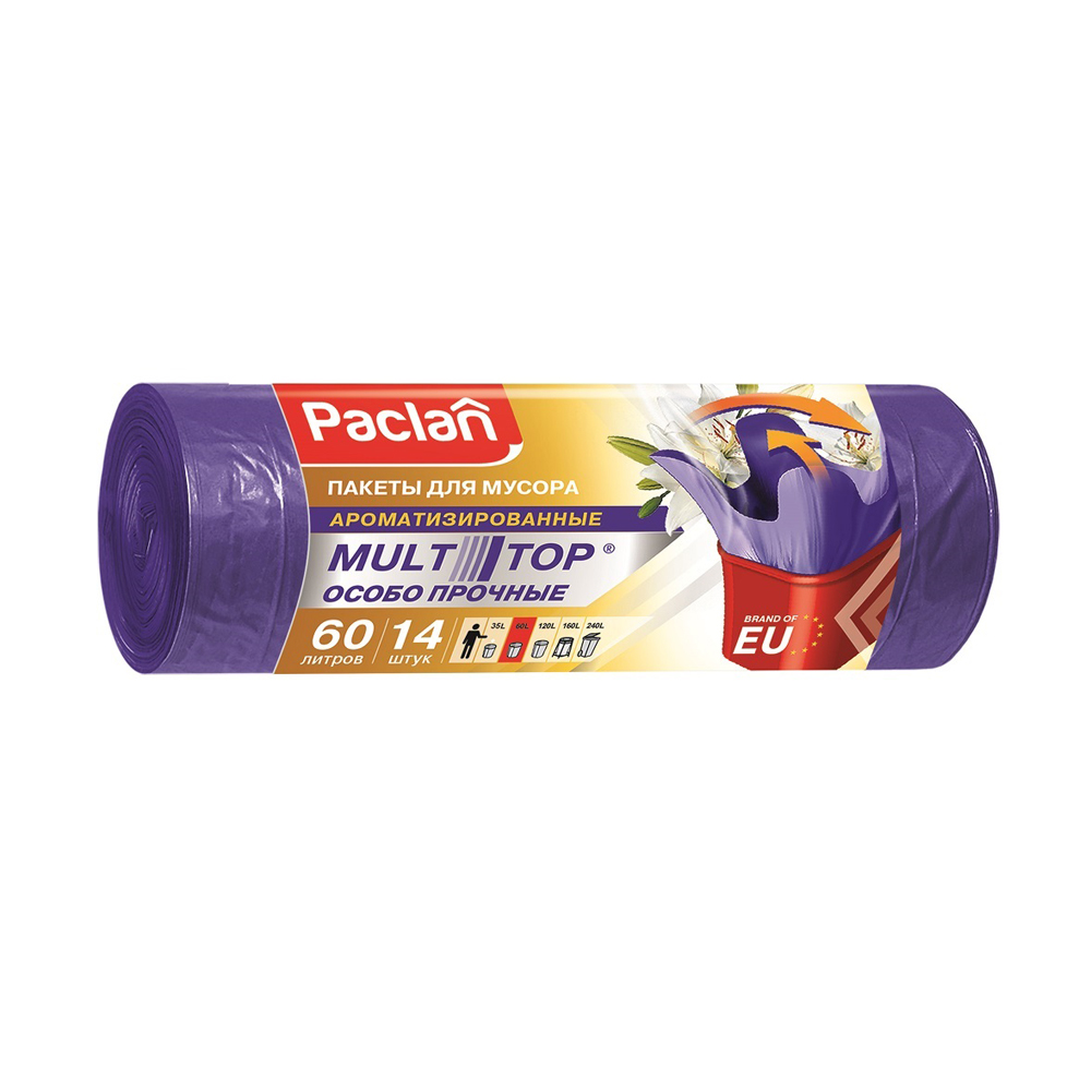 Изображение товара Paclan Multitop ароматизированные мешки для мусора 60 л, 14 шт