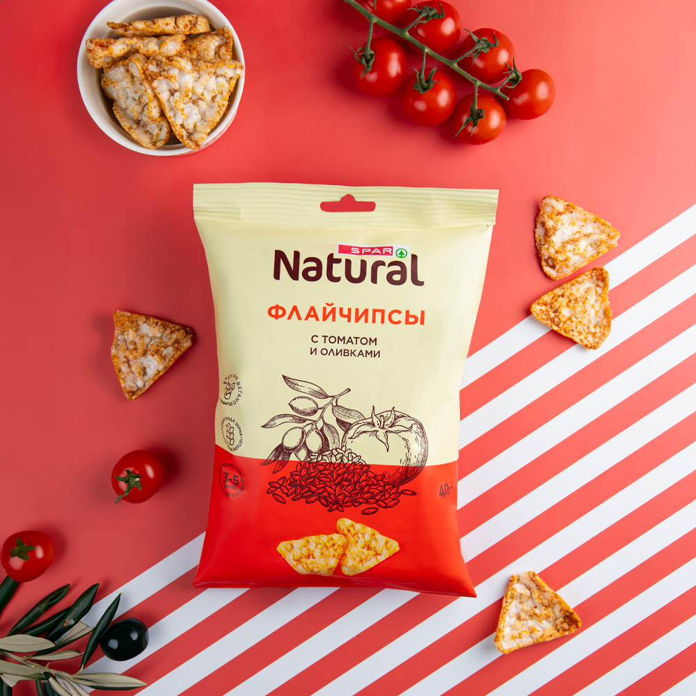 Изображение товара Флайчипсы Зерновые SPAR NATURAL Томат и Оливки 40г
