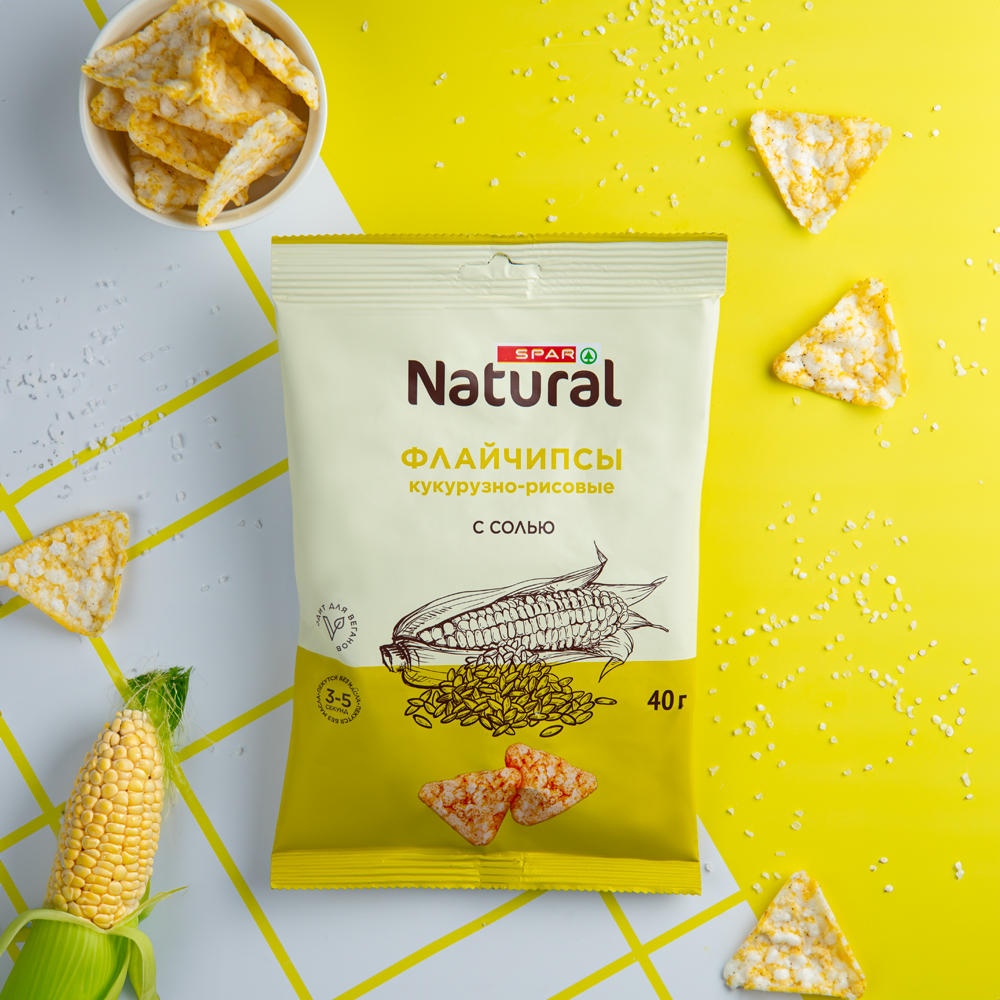 Изображение товара Флайчипсы Зерновые SPAR NATURAL Кукурузно-Рисовые Соль 40г
