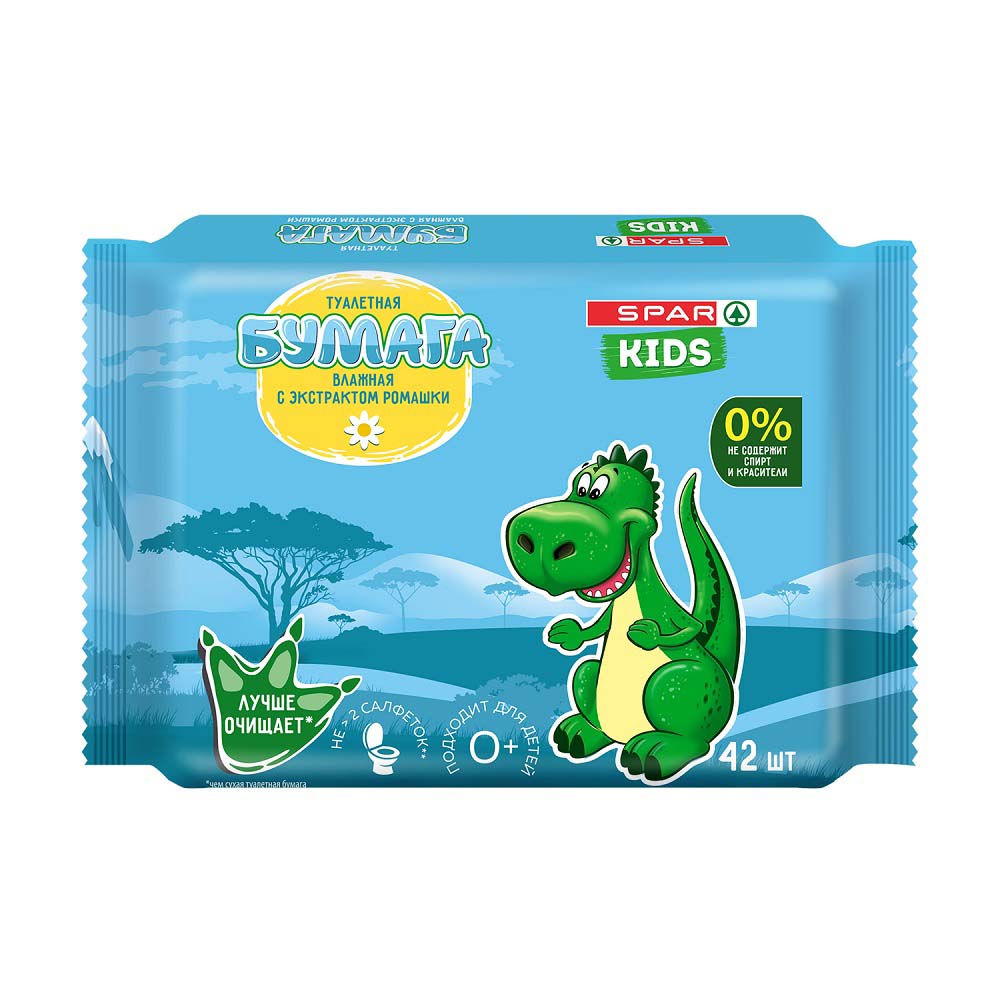 Изображение товара Туалетная Бумага Влажная SPAR KIDS Ромашка 42шт