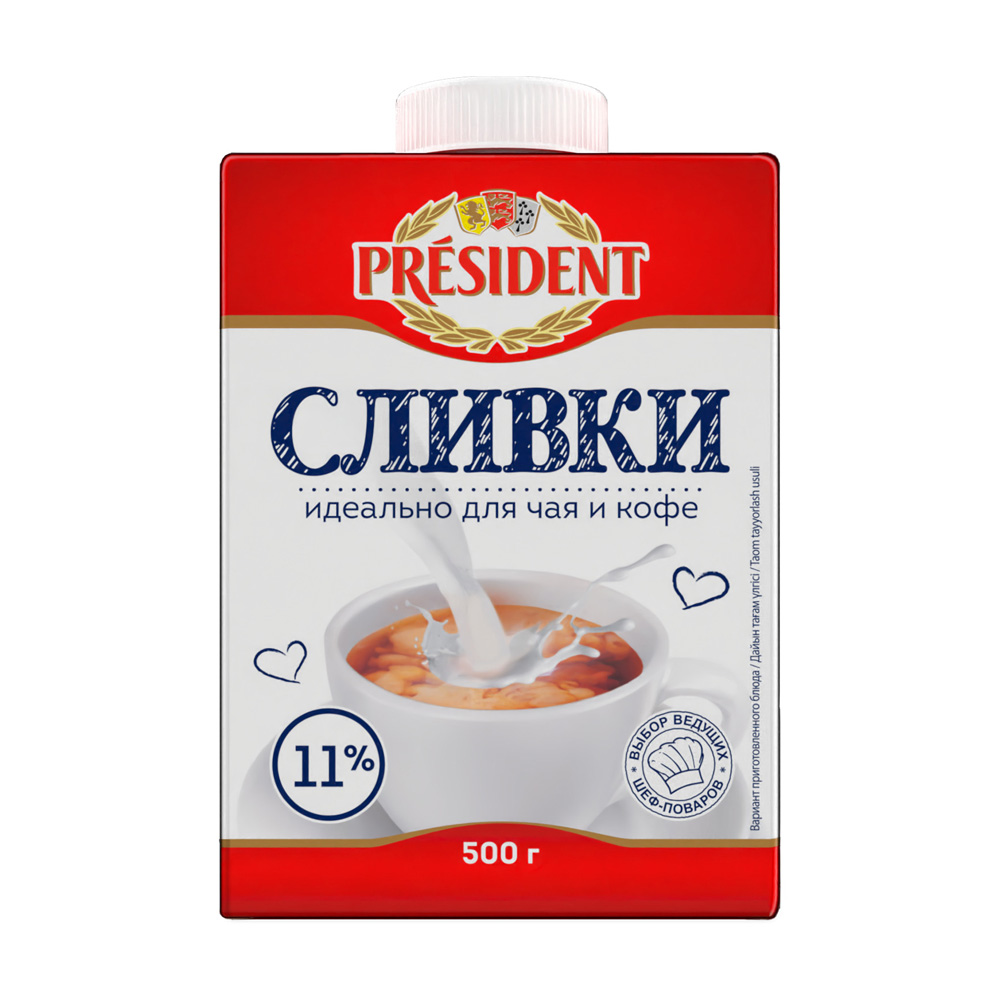 Изображение товара Сливки President Ультрапастеризованные 11% 500г
